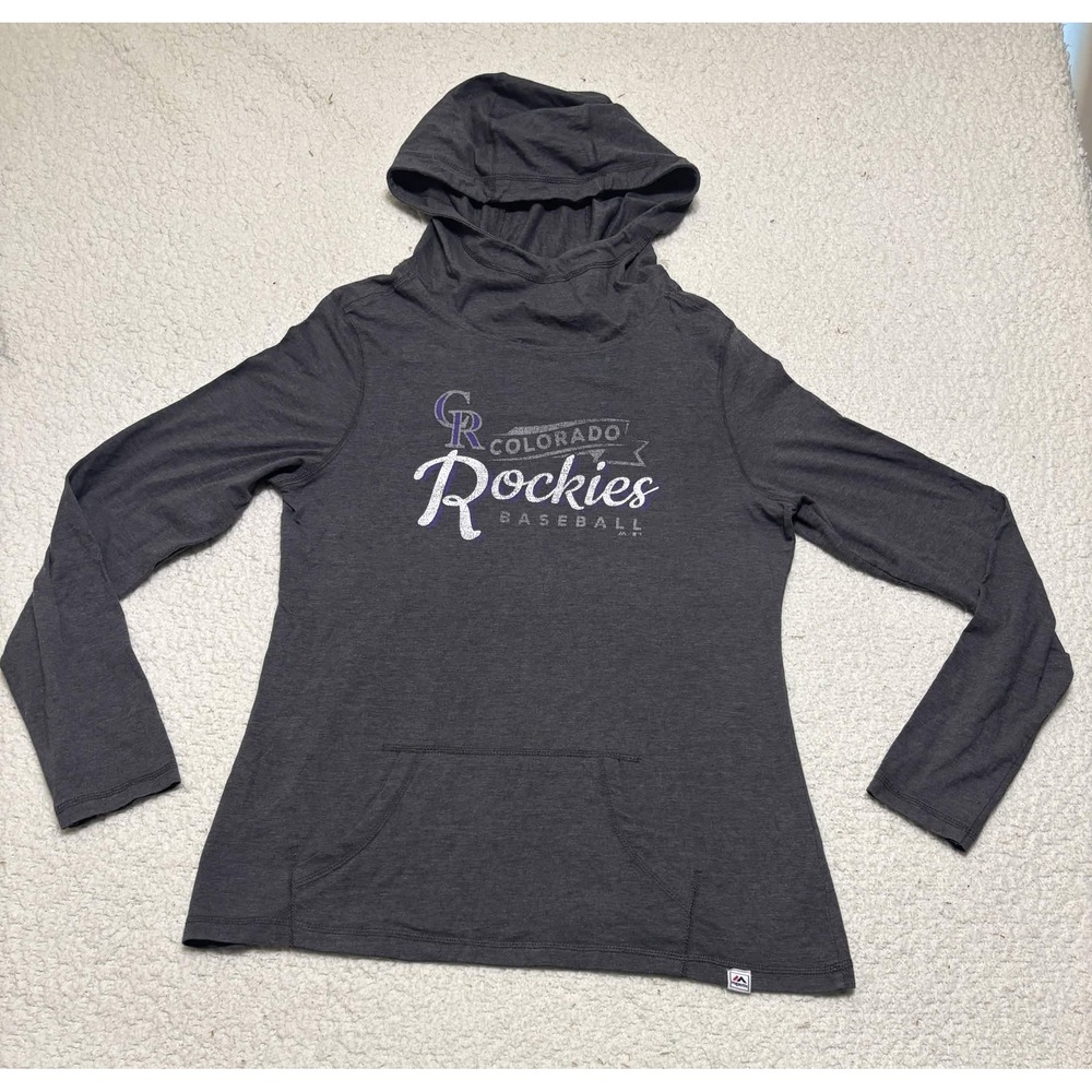 Majestic Womens Colorado Rockies Sweatshirt Hoodie Gray Pullover MLB Size L